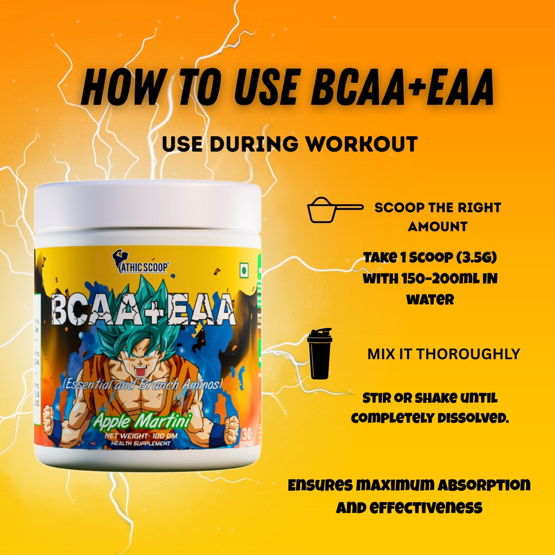 Athic Scoop BCAA + EAA | Apple Martini Flavours | 30 Servings with Free T- Shirt