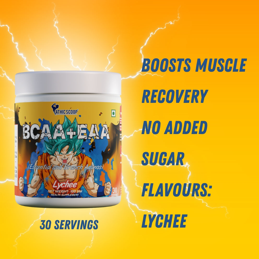 Athic Scoop BCAA + EAA Powder – Lychee Flavor | 30 Servings With Free T - Shirt