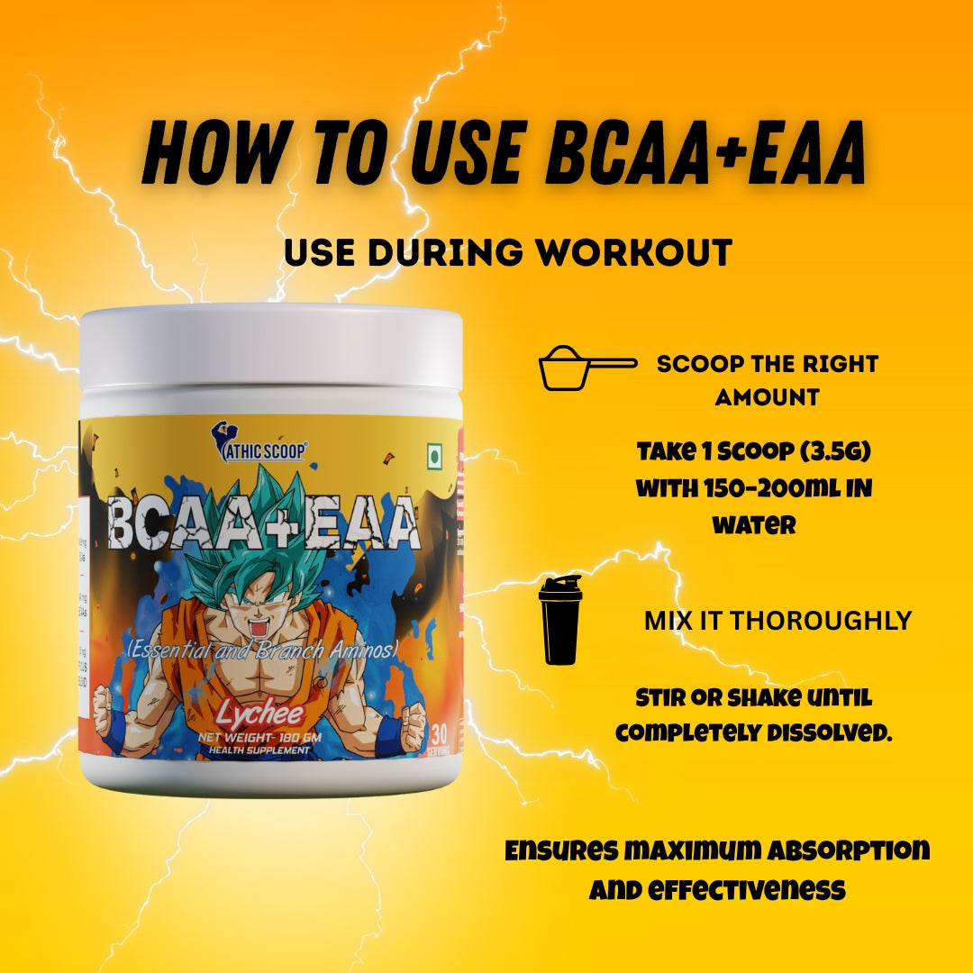 Athic Scoop BCAA + EAA Powder – Lychee Flavor | 30 Servings With Free T - Shirt