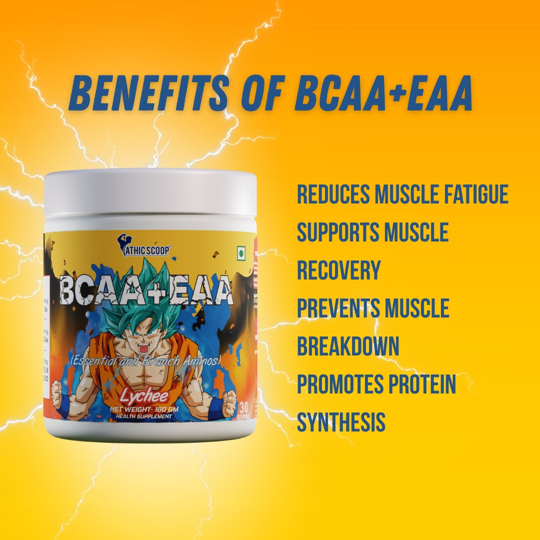 Athic Scoop BCAA + EAA Powder – Lychee Flavor | 30 Servings With Free T - Shirt