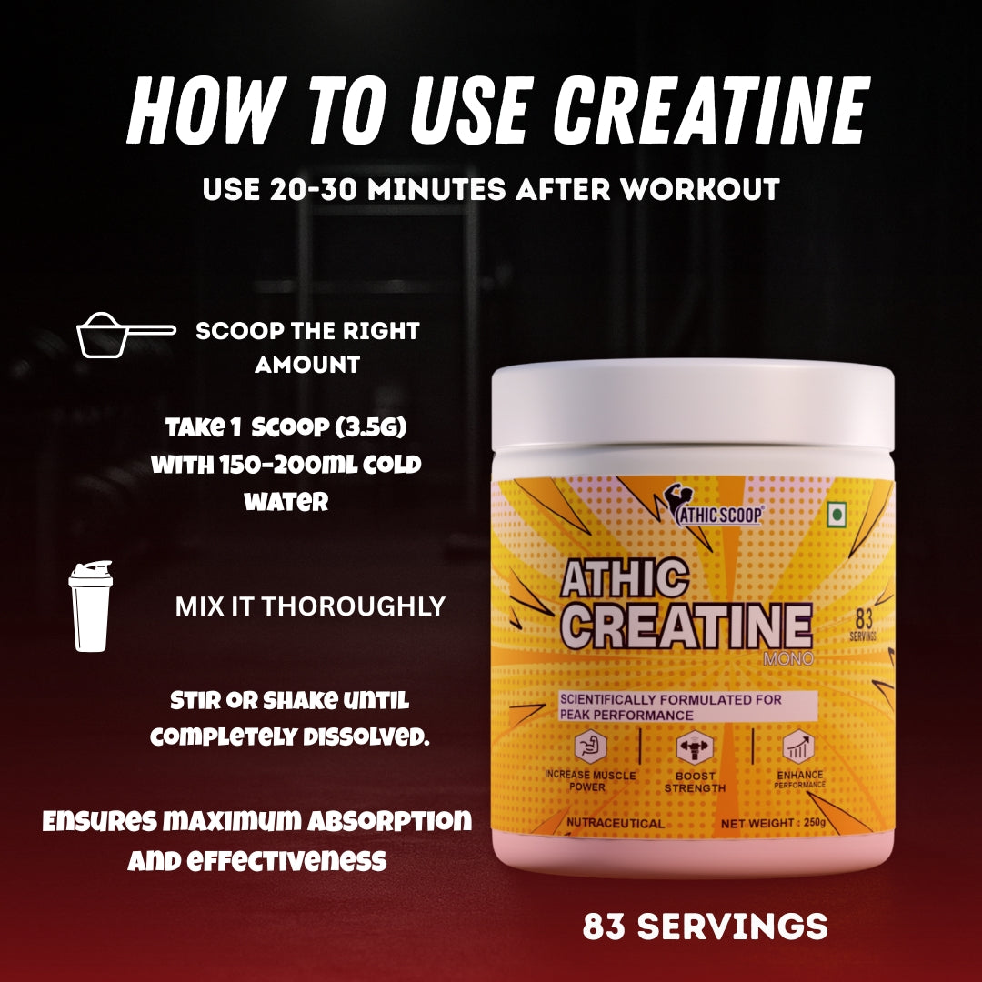 Athic Scoop Creatine Monohydrate | 250g | 83 Servings with Free Shaker