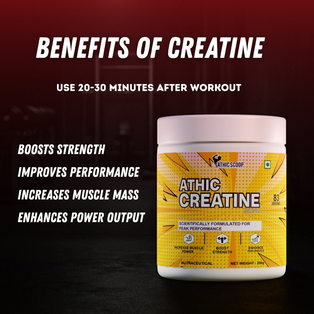 Athic Scoop Creatine Monohydrate | 250g | 83 Servings with Free Shaker