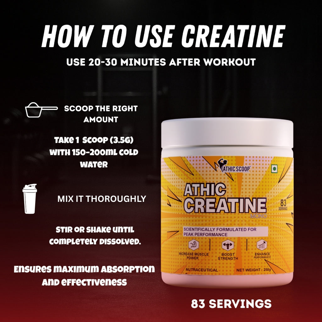 Athic Scoop Creatine Monohydrate | 250g | 83 Servings with Free Shaker
