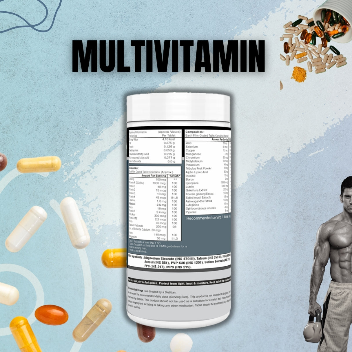 Athic Scoop Multivitamin + Testa Booster | 60 Tablets with Free Shaker