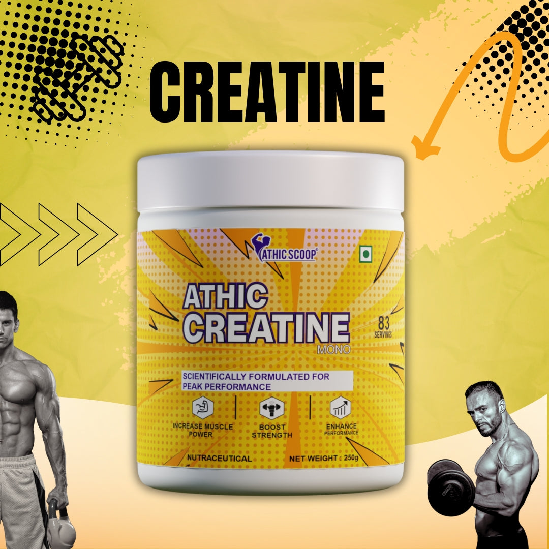 Athic Scoop Creatine Monohydrate | 250g | 83 Servings with Free Shaker